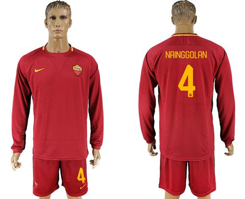 Roma #4 Nainggolan Home Long Sleeves Soccer Club Jersey